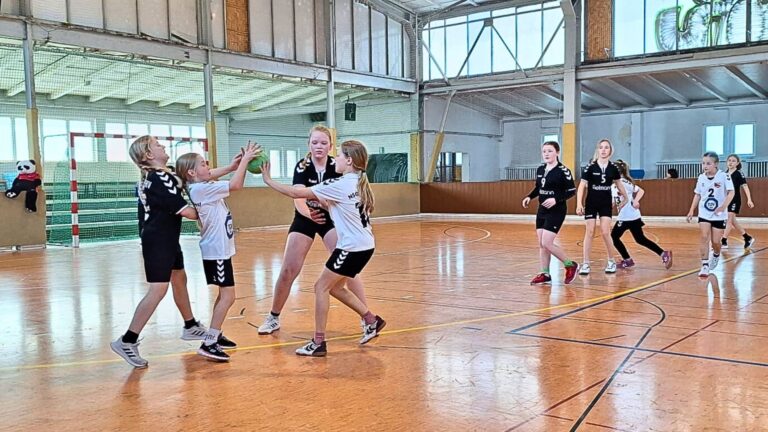 E-Jugend-Mädchen in der Sporthalle in Radebeul