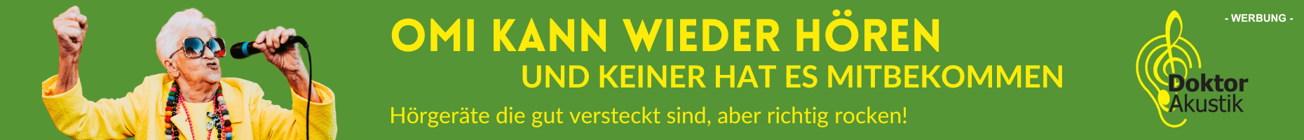 Omi kann wieder höhren Doktor Akustik Banner