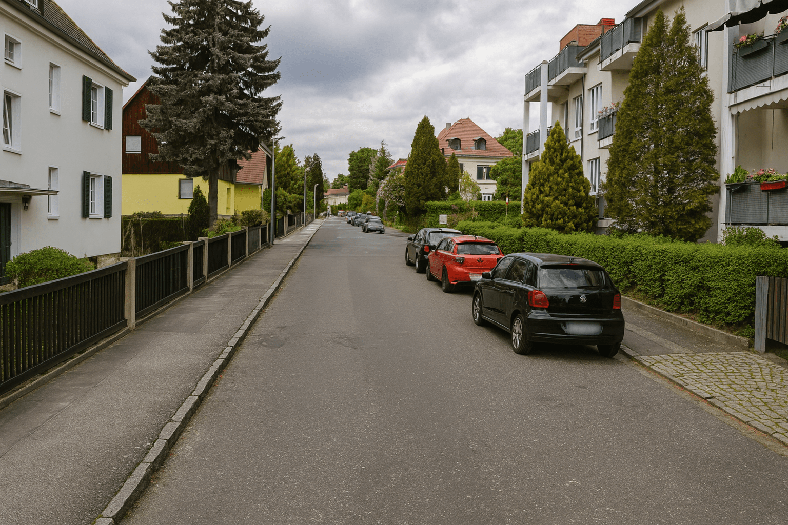 Stosch-Sarrasani-Straße in Radebeul Mitte an einem bewölktem Tag