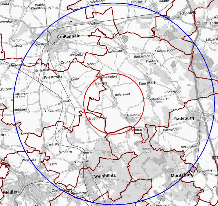 Sperrzone und Beobachtungszone im Landkreis Meißen.