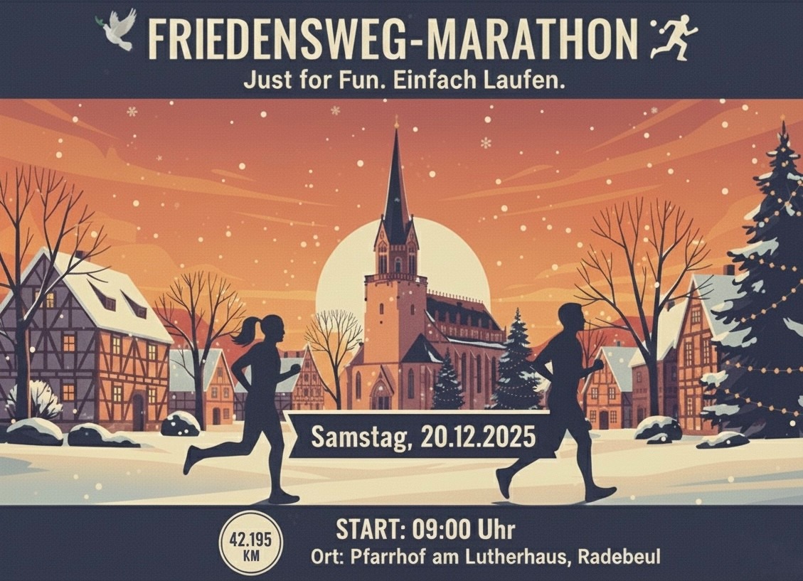 Diesen Samstag, 20.12. um 9 Uhr startet der erste „Friedensweg-Marathon“ an der Friedenskirche in Radebeul-West.