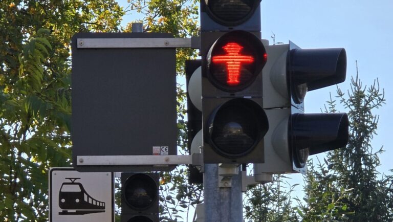 Ampel an der Haltestelle Schloss Wackerbarth, akustisch gesichert. Foto: © Branczeisz