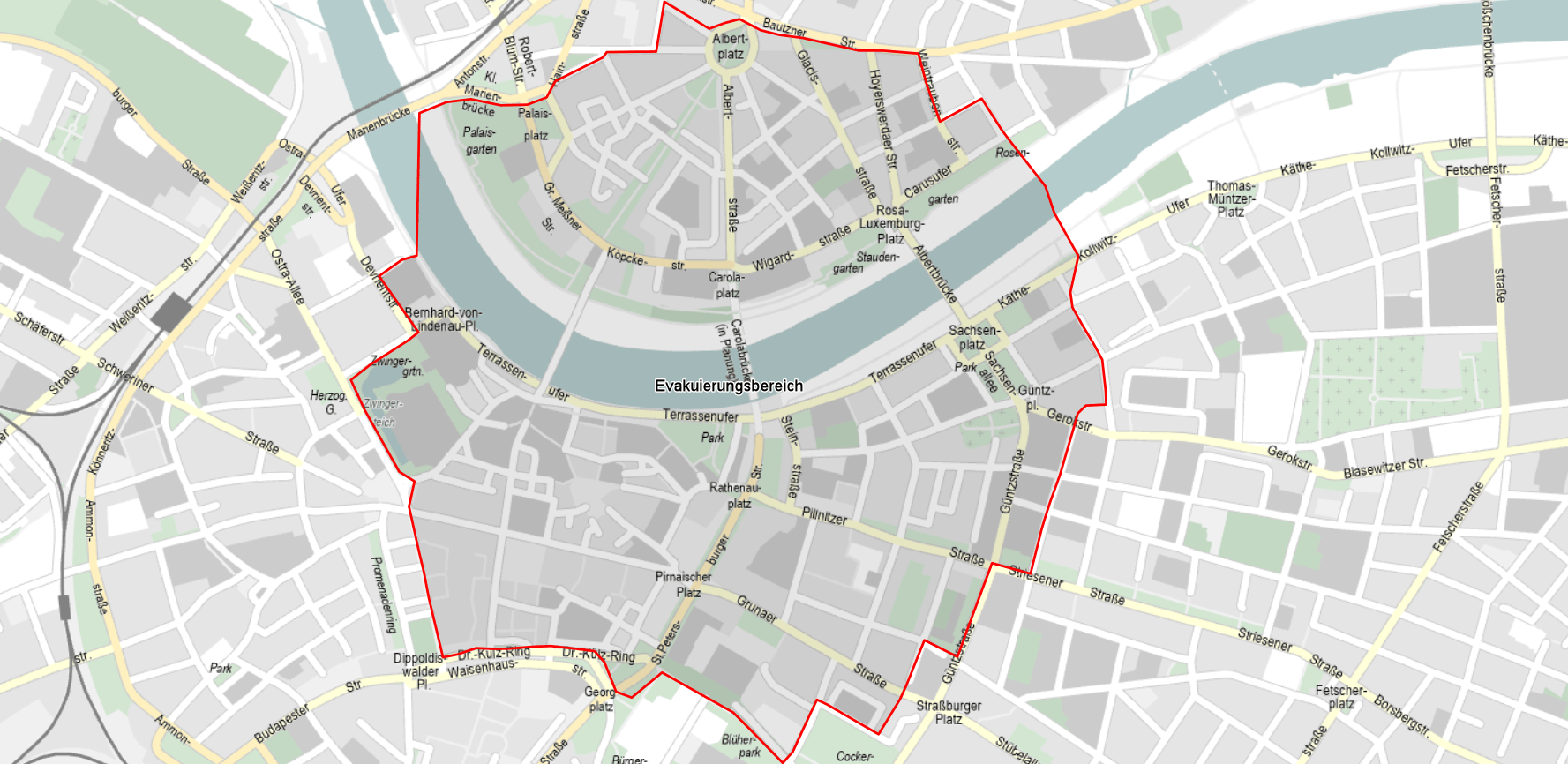 Dieser Bereich muss komplett geräumt werden und ist gesperrt. Grafik © Stadt Dresden