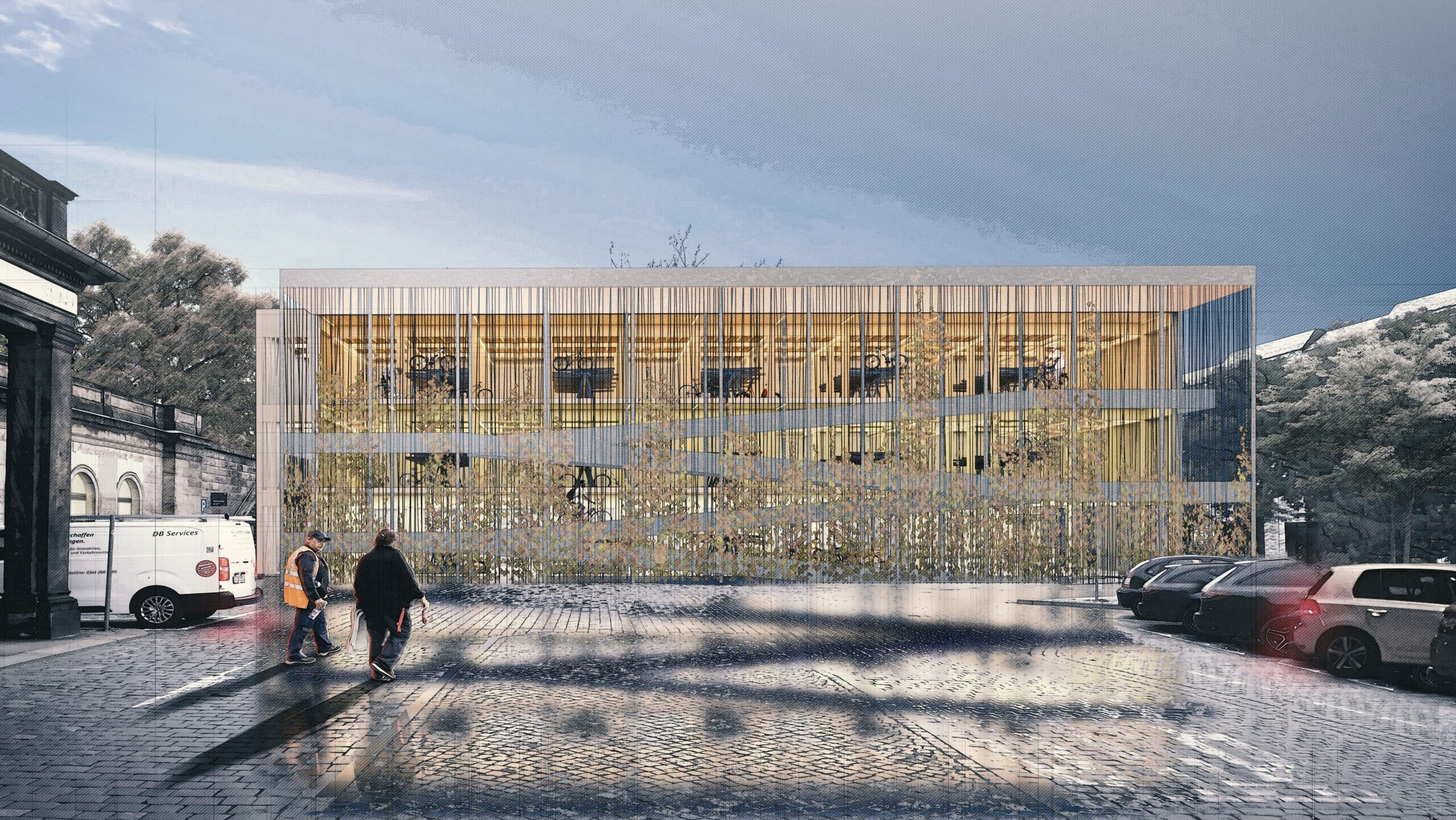 Visualisierung Parkhaus nach Knerer und Lang Architekten GmbH Dresden.