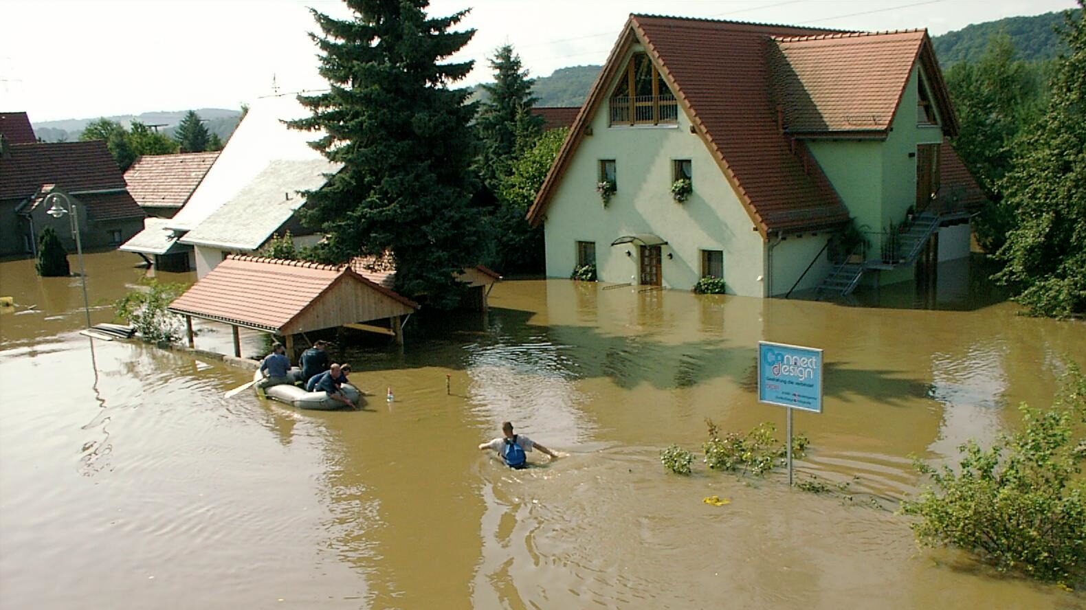 Ein Bild vom Hochwasser 2002 in Brockwitz. Foto © Stadt Coswig