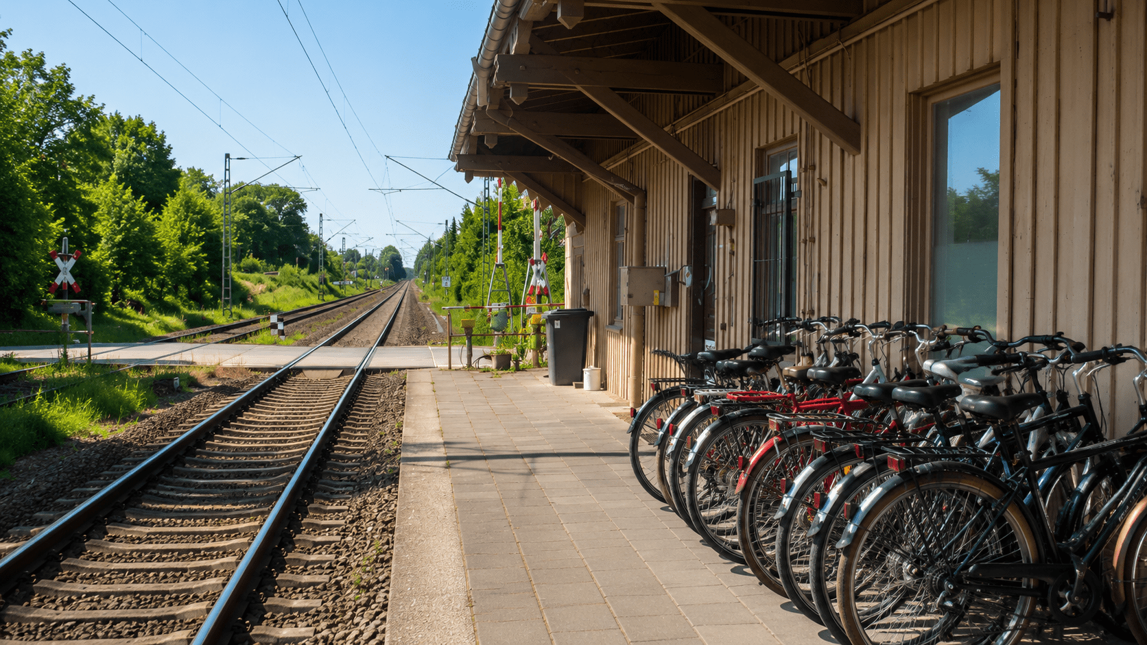Bahnhof Neusörnewitz bei strahlendem Sonnenschein im Sommer