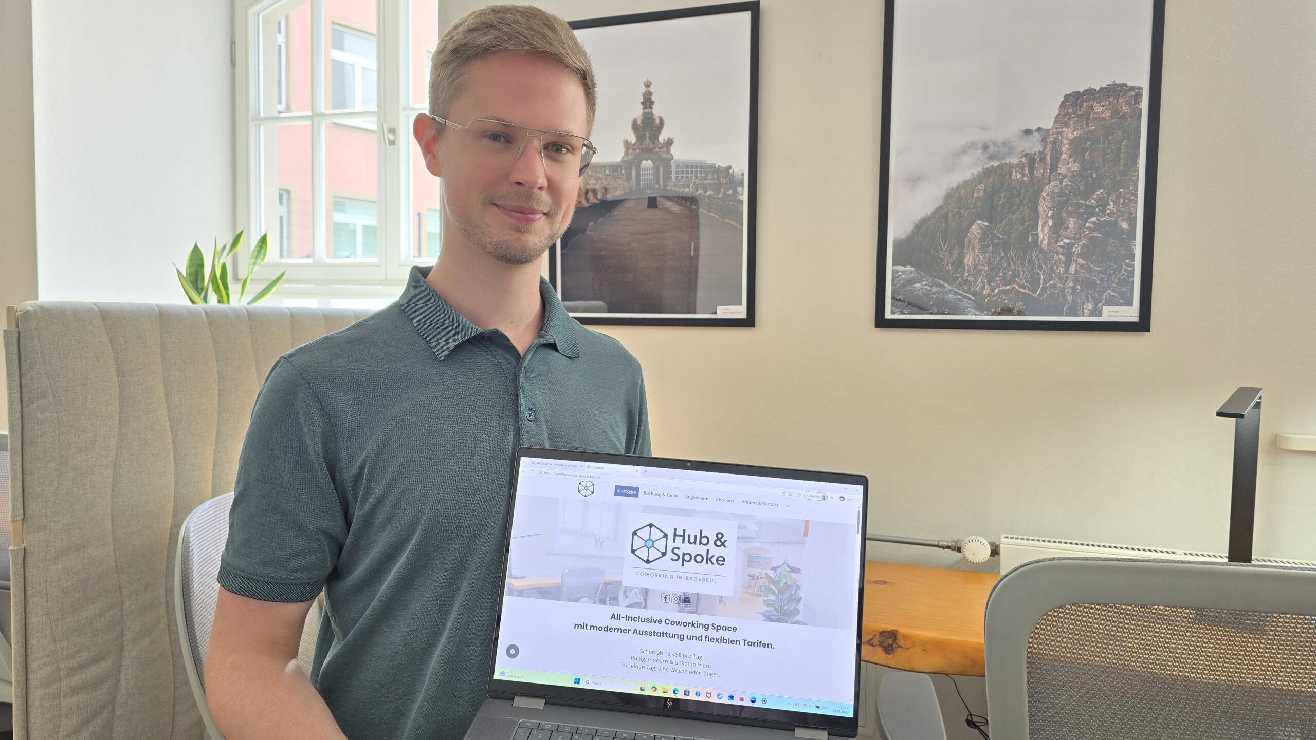 Einen komfortablen Arbeitsplatz ohne eigenes Büro - das hat Max Virkus mit Hubandspoke in Radebeul geschaffen. Foto © Branczeisz